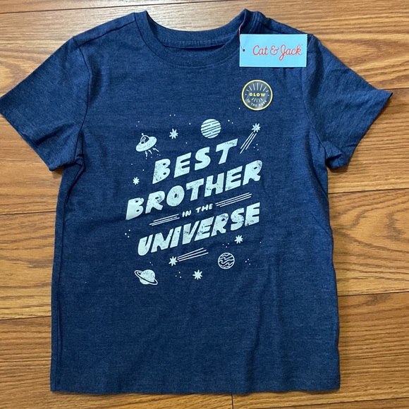 Cat & Jack boys T-shirt glow in the dark best brother tee navy s/s XS (4/5) - Picture 2 of 10